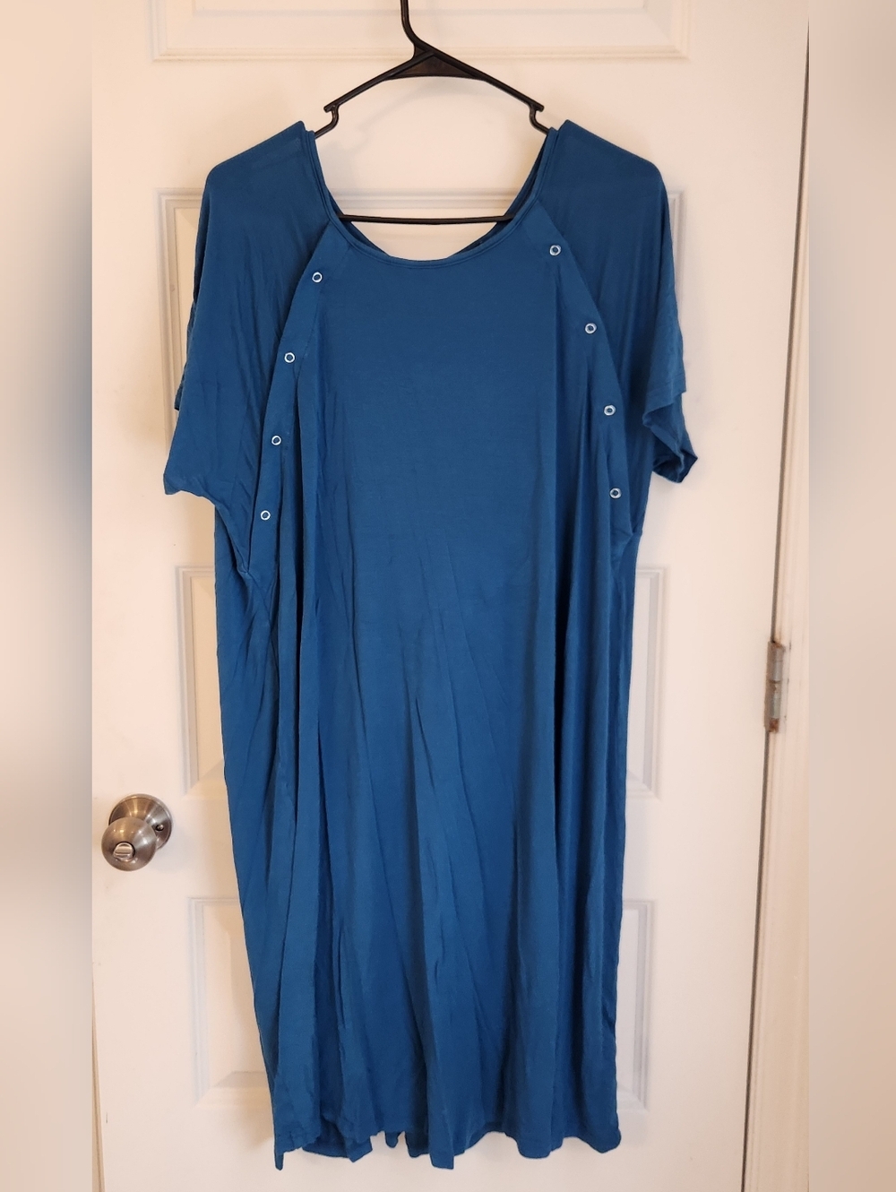 Kouaer Nursing Postpartum Snap Buttons Short Sleeve Dress Blue Size L #F1168